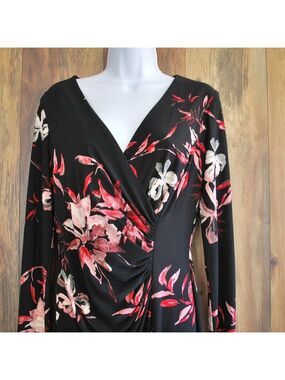 American Living Sheath Surplice Venus Wrap Black Floral Dress 8
